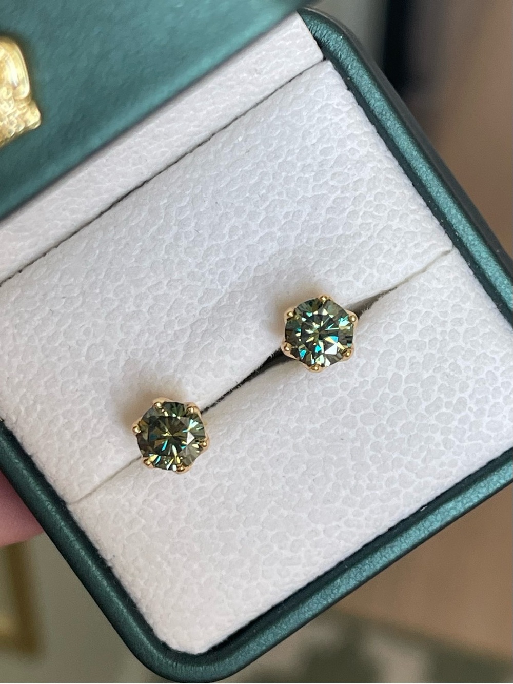 2CTW Green Moissanite Gold Vermeil Stud Earrings Gift for Her